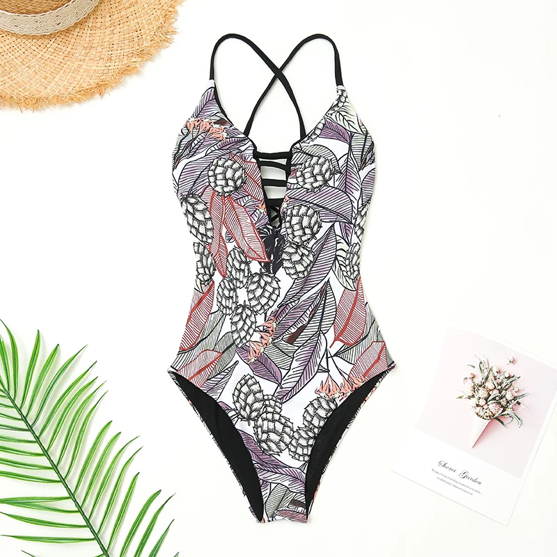 Женский винтажный купальник на завязках пикантный пляжный с перекрещенными