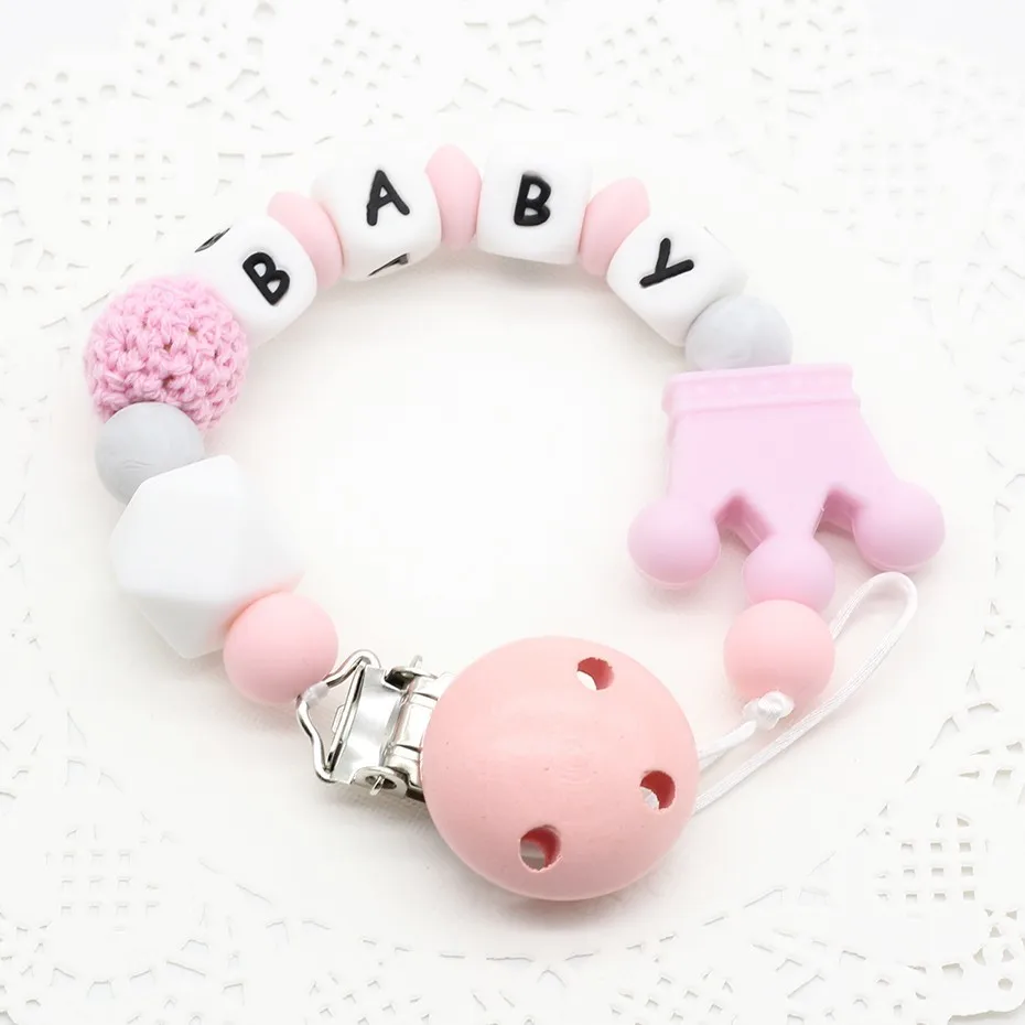 Pink Custom name Сделай Сам, силиконовая, персонализированная, с именем, Детская соска, зажимы, забавный, пустышка, клипса, держатель для соски, детский душ, подарок, BPA, бесплатные соски, жевательные игрушки - Цвет: Pink Custom name