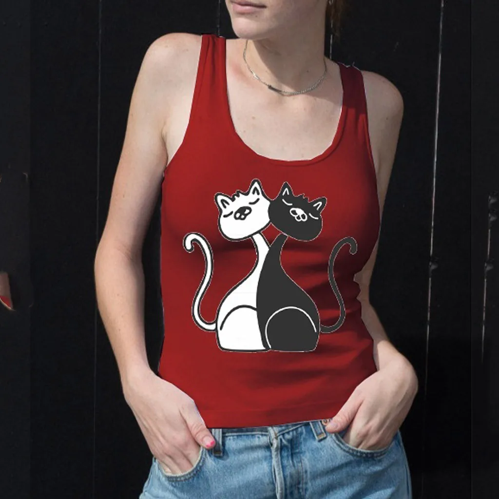 Женский жилет с принтом женская тонкая Повседневная футболка без рукавов летний