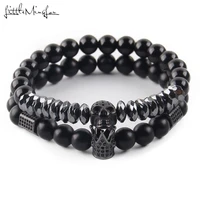 bracelet stack natural stone beads men crown bracelet titanium steel warrior skull skeleton bracelets for mens jewellery