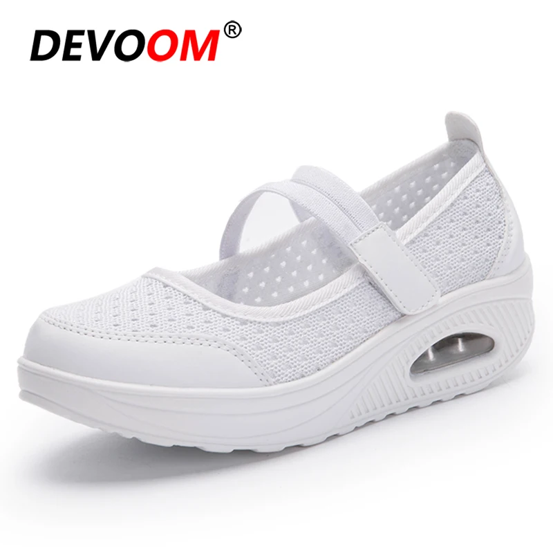 Женские массажные туфли дышащие на платформе чёрные белые для похудения