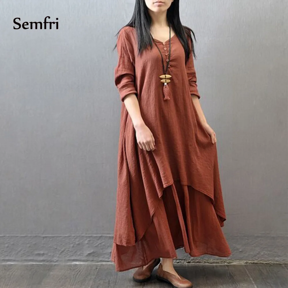 Semfri женское платье элегантные длинные платья весна осень Vestidos Largos двойное