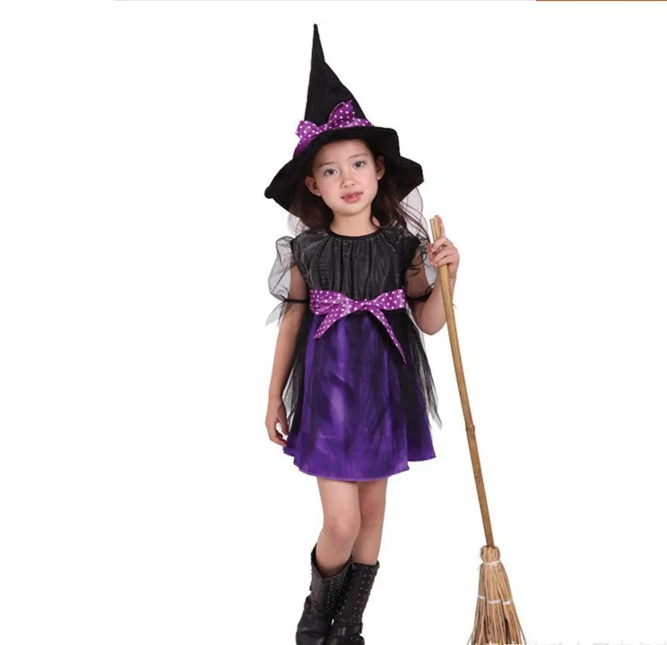 Fantasy Girls Halloween Costume Cosplay Witch Dress Children Clothing Masquerade Child Show for Hat+Dress | Детская одежда и обувь