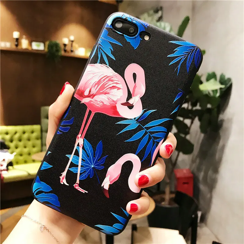 Чехол для iPhone X XS MAX XR 8 7 6 6S Plus 5 5S SE мягкий силиконовый рельефный чехол с фламинго