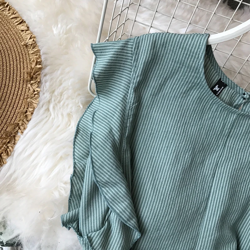 

Women 2019 Summer Striped Sleeveless Ruffles Straight One Step Long Dress Women Split Slim Casual Dresses Female Vestidos