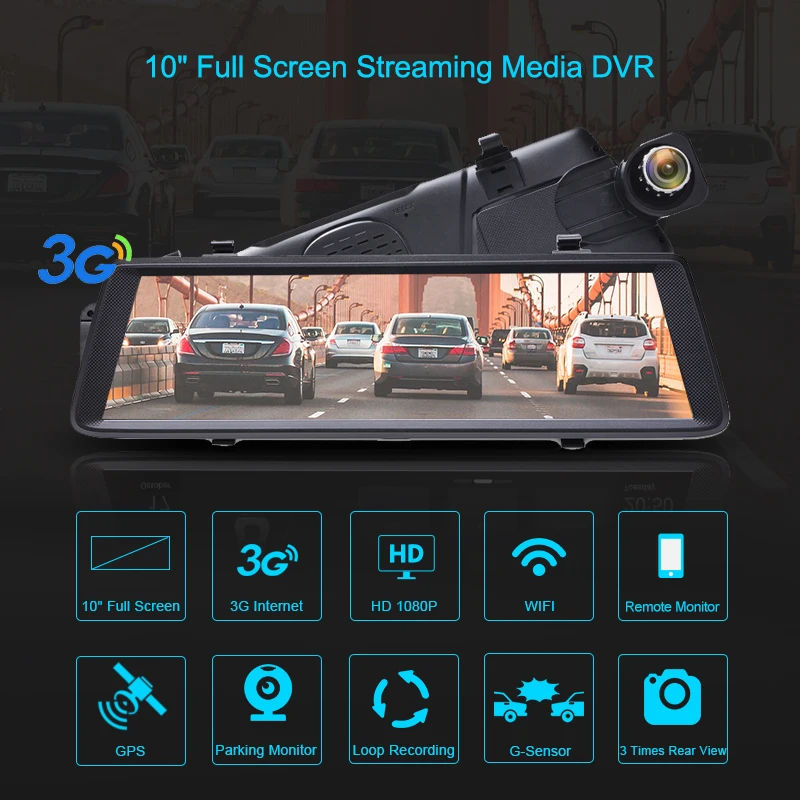 Junsun 3g 10 &quotFull Touch WiFi Автомобильный видеорегистратор камера зеркало Android 5 0 gps