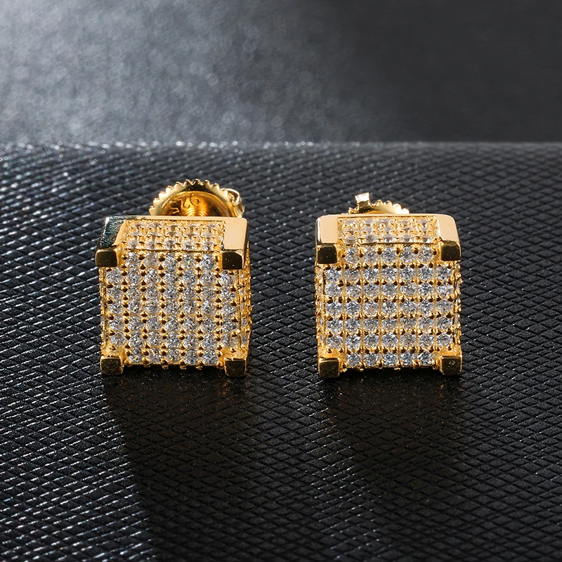 Хип хоп CZ Циркон микро полностью вымощенные Стразы квадратное Bling Iced Out Золотая