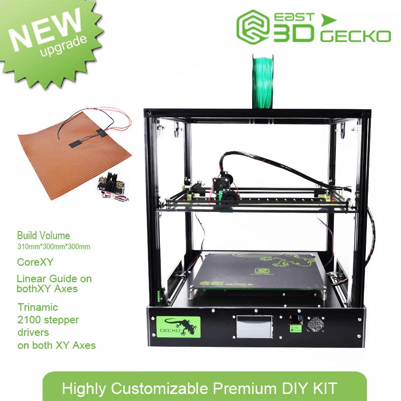 Core XY Восток 3D Gecko Структура DIY Kit с Тепло Кровать большой размер печати клон Titan