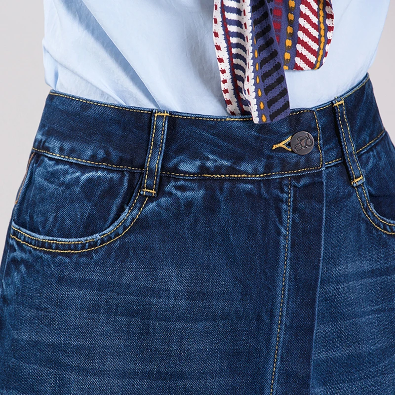 Благородная обезьяна Корейская версия красный selvedge джинсовая юбка тонкий для женщин Мода фанки стили джинсы для