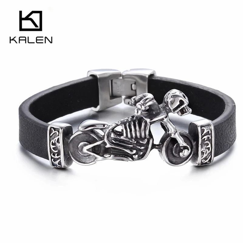 KB59312-BD Kalen новые уникальные мужские ювелирные изделия из нержавеющей стали подвеска "мотоцикл" браслет, рок, панк прочные кожаные браслеты дешевый классный подарок - Окраска металла: KB59312-BD