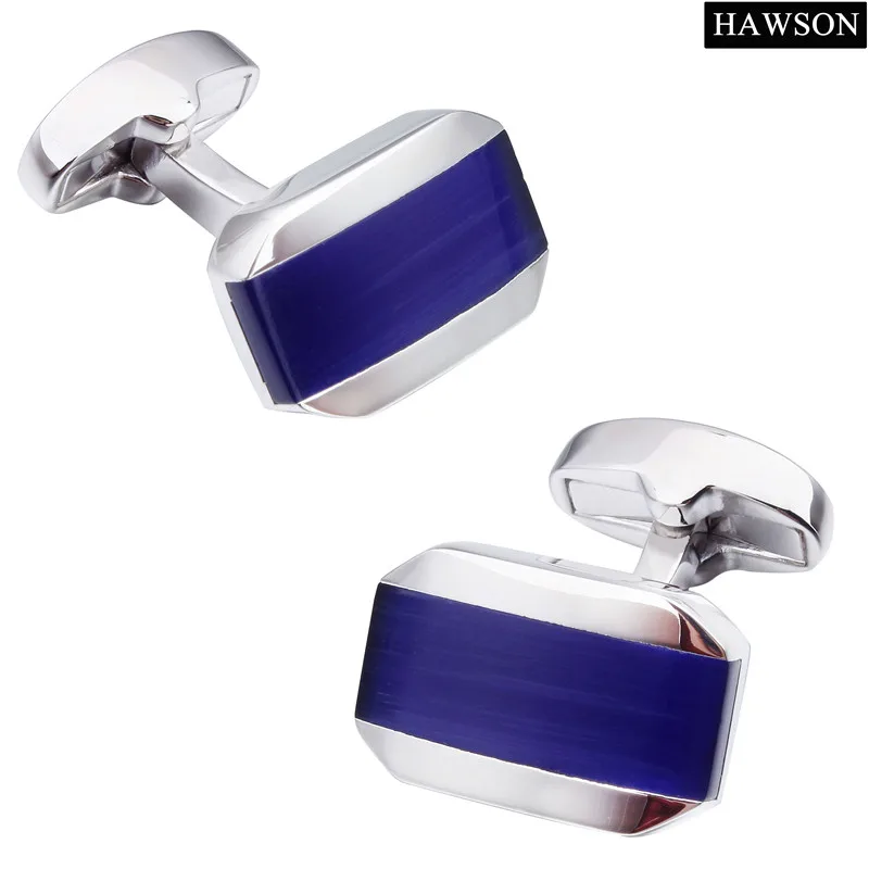 HAWSON Blue Stone Cufflinks Mens Shirt Cuff Button Fashion Wedding Jewelry for Groom Come with Gift Box