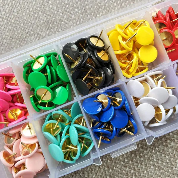 300 PCS Thumbtack Plastic Round Head Office ThumbTacks 2/5 inch Assorted 9 Colors Push Pins Accessories Tacks | Обустройство дома