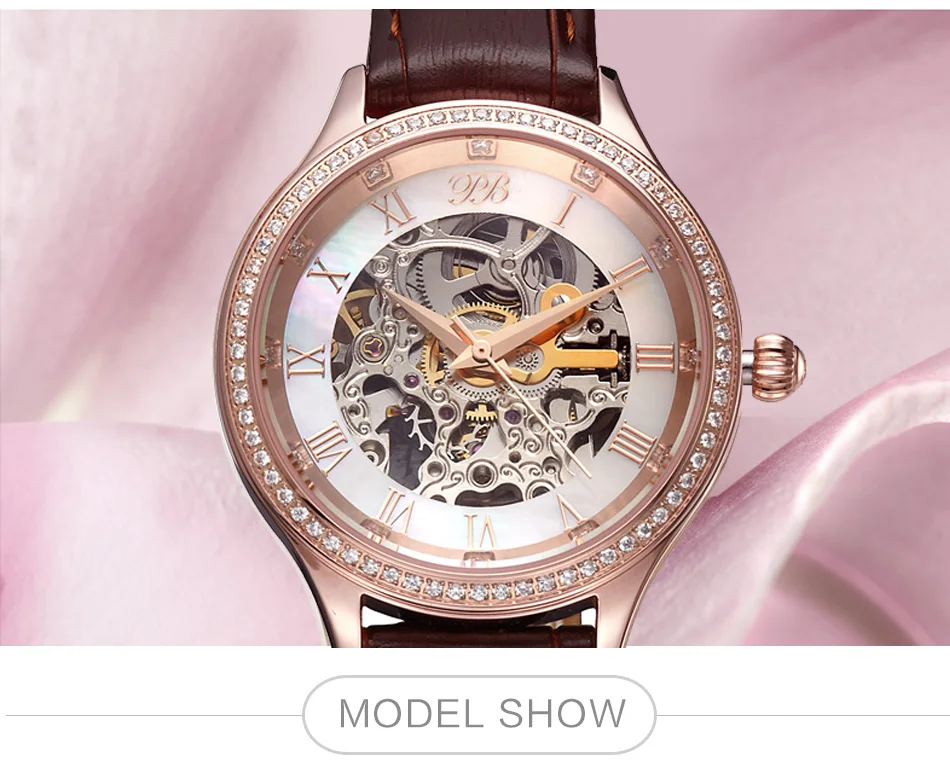 Princess Butterfly Watch автоматические часы женские наручные с римскими цифрами и бабочками, Кварцевые водонепроницаемые механические с кожаным циферблатом