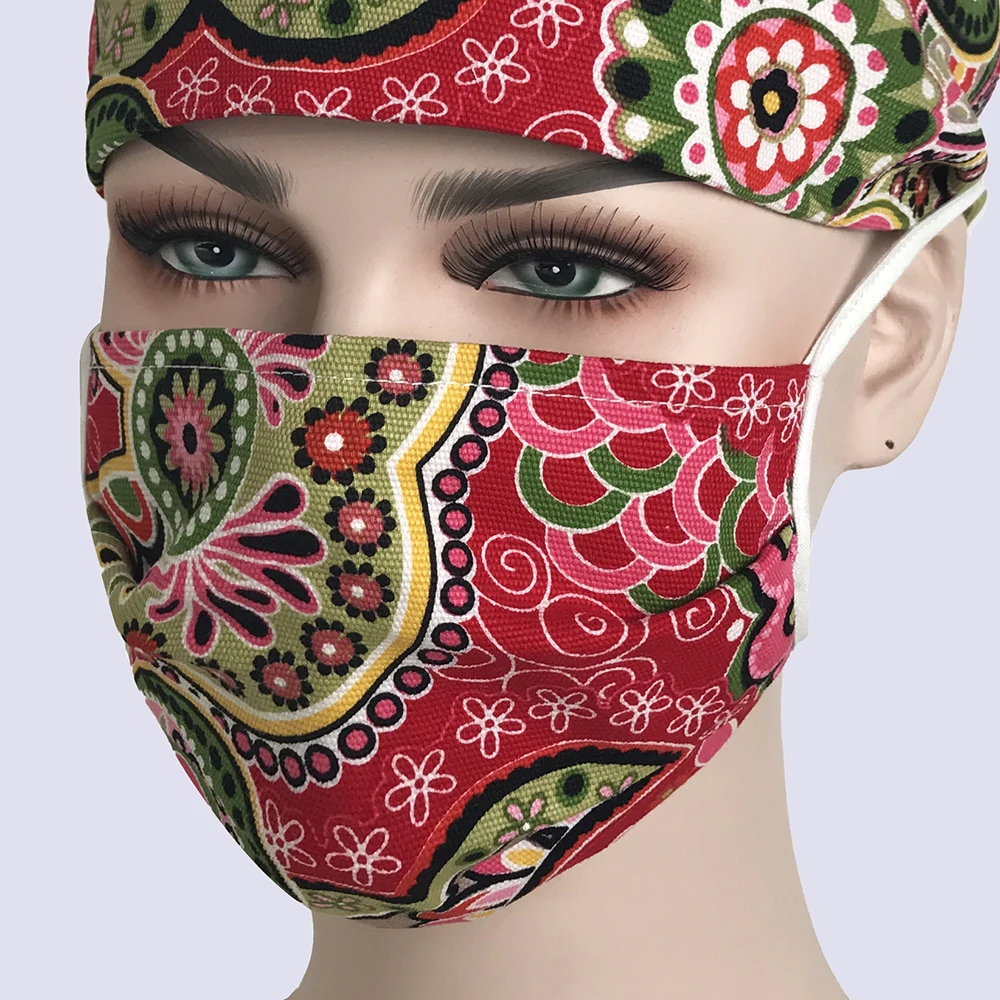 Mask Sanxiaxin новая хлопковая мочалка шапки для женщин и мужчин больничные медицинские шапочки печать кошка в черном Tieback эластичные секции хирургические шапки - Цвет: Mask