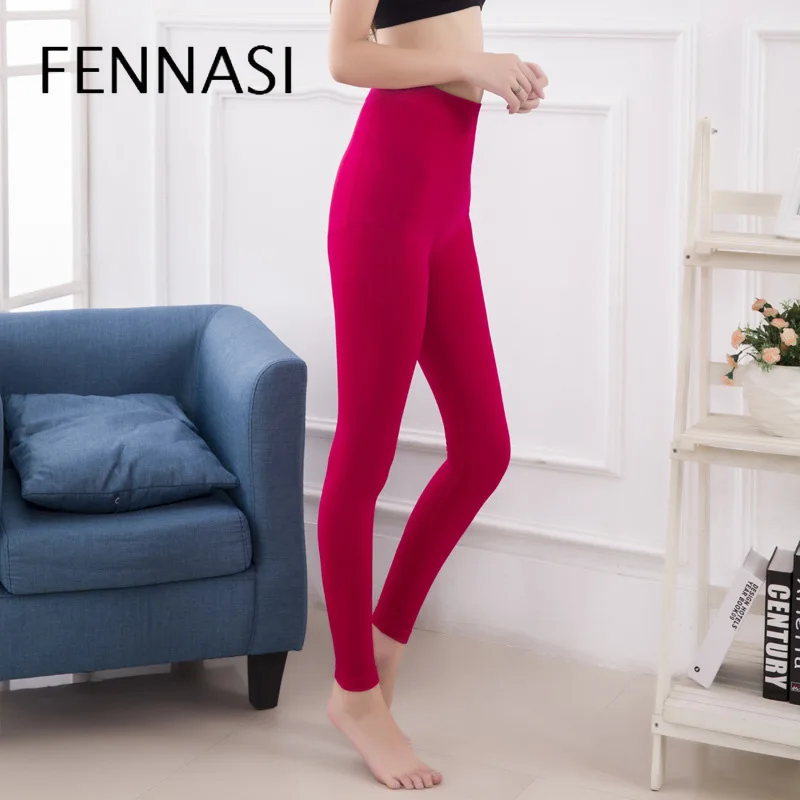 FENNASI Women's Leggings Winter Warm Candy Color Lady Leggings Plus Size High Elastic Pants Push Up Leggings Fitness Trousers