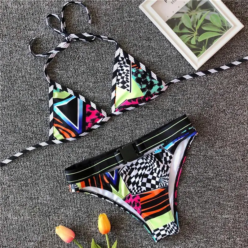 Sexy Print Swimsuit Female High Cut Bikini Set Women Swimwear Push Up set Bather 2019 New Lace Bathing Suit Swim Wear |