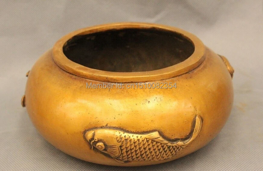 Китайский народный Бронзовый фэн-шуй реалистичный горшок для рыбы 7 дюймов | Дом и