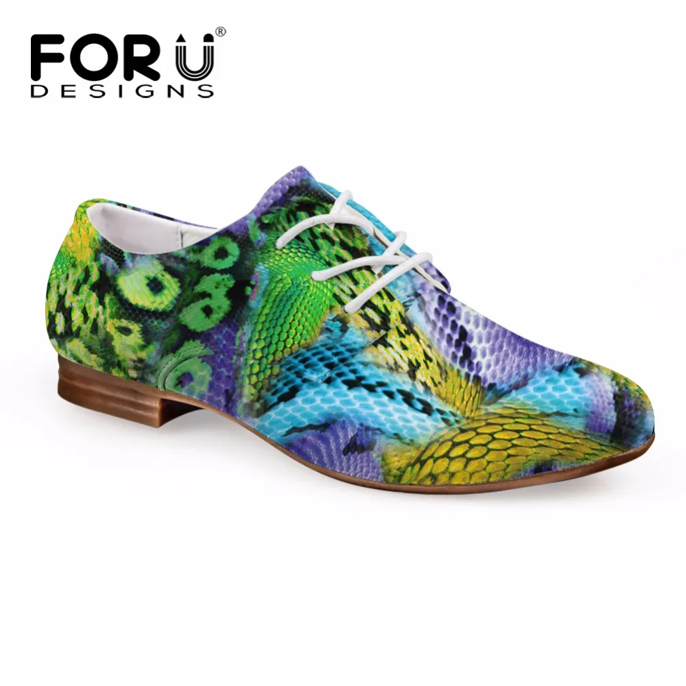 FORUDESIGNS/женские туфли-оксфорды; коллекция года; сезон осень; женская повседневная кожаная обувь на плоской подошве со змеиным принтом; женские оксфорды на шнуровке