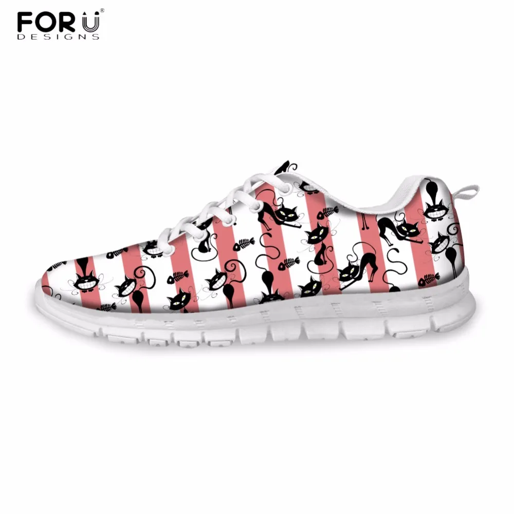 FORUDESIGNS/повседневные женские кроссовки года с милым животным принтом кота; Женская легкая плоская обувь для отдыха; женская обувь на плоской подошве; zapatos mujer