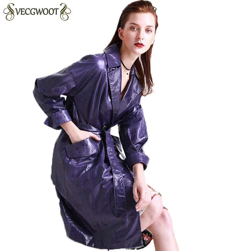 Пальто из овечьей кожи для женщин осень 2020 однотонная тонкая кожаная куртка с