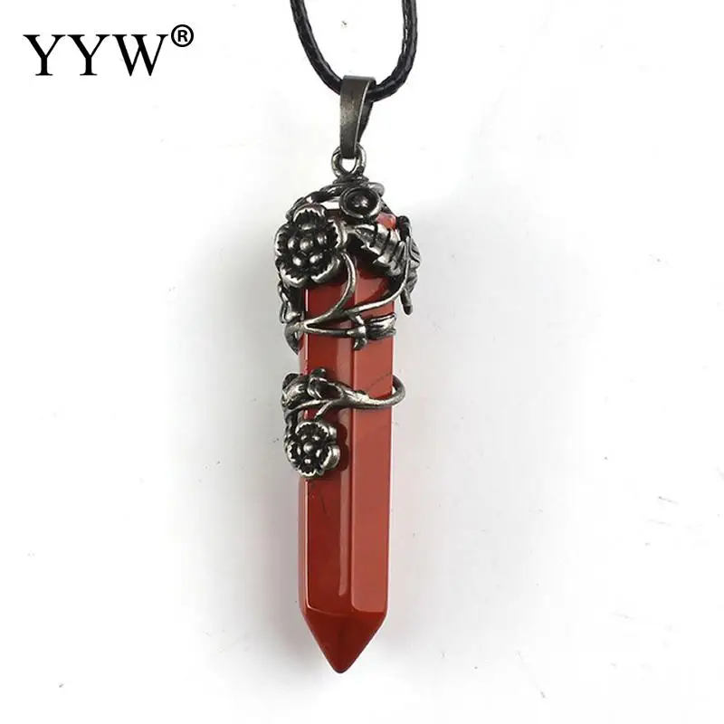 red jasper Натуральный драгоценный камень цветок сливы намотка шестиугольная Призма Фиолетовый Кристалл авантюрин Опалит исцеляющий кулон для ожерелья ювелирные изделия - Окраска металла: red jasper