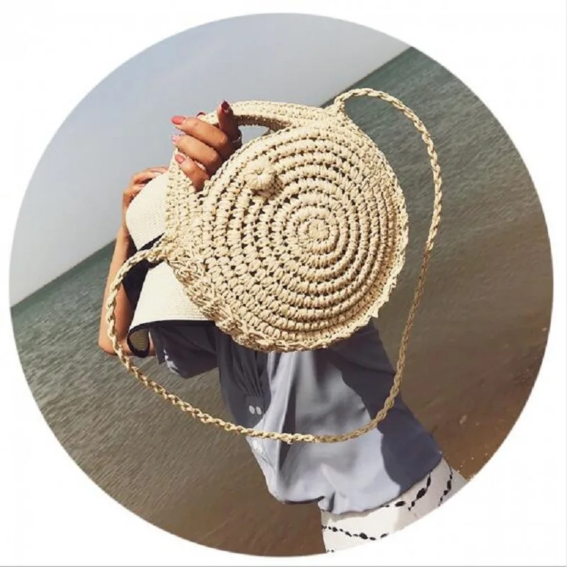 Women Woven Straw Round Handbag Retro Rattan Shoulder Bag Boho Summer Beach Messenger Bags Fashion Designer Female Totes | Багаж и сумки