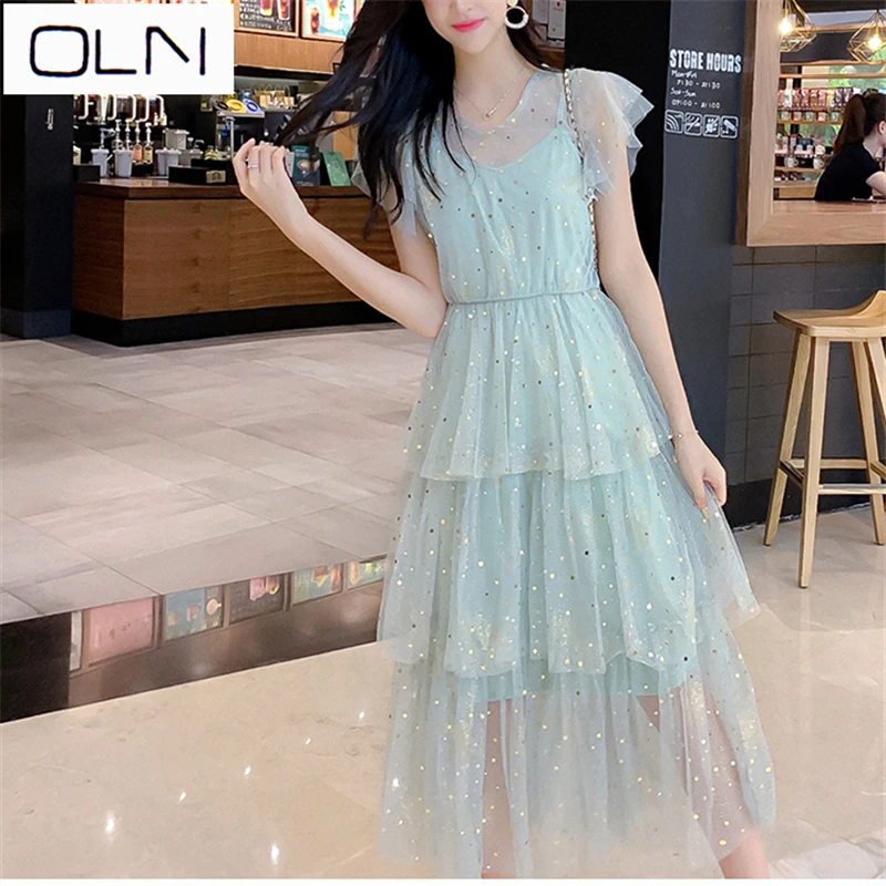 OLN корейское платье vestidos Новое поступление летнее французское женское из двух