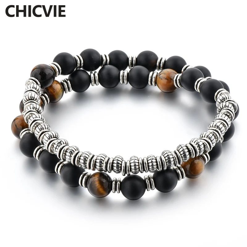 

CHICVIE Long Stainless steel Distance Bracelets & Bangles Charms For Women & Men Jewelry Making Tiger eye Bracelets SBR180062