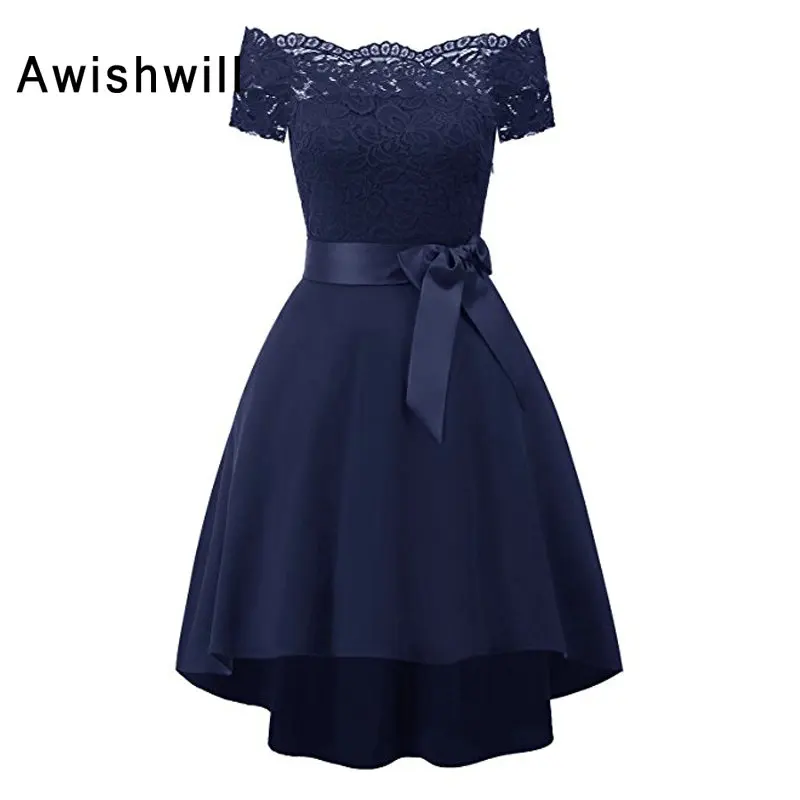 Темно-синее винтажное вечернее платье для женщин с коротким рукавом и вырезом