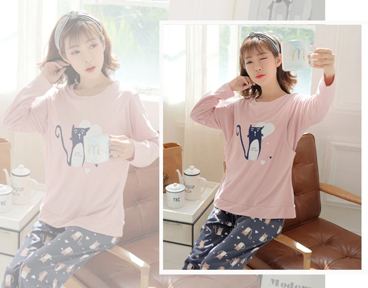 Одежда для сна для матерей; коллекция года; сезон осень; одежда для кормления грудью; Весенняя Пижама для беременных; женская одежда для сна с длинными рукавами; комплект пижамы для мам