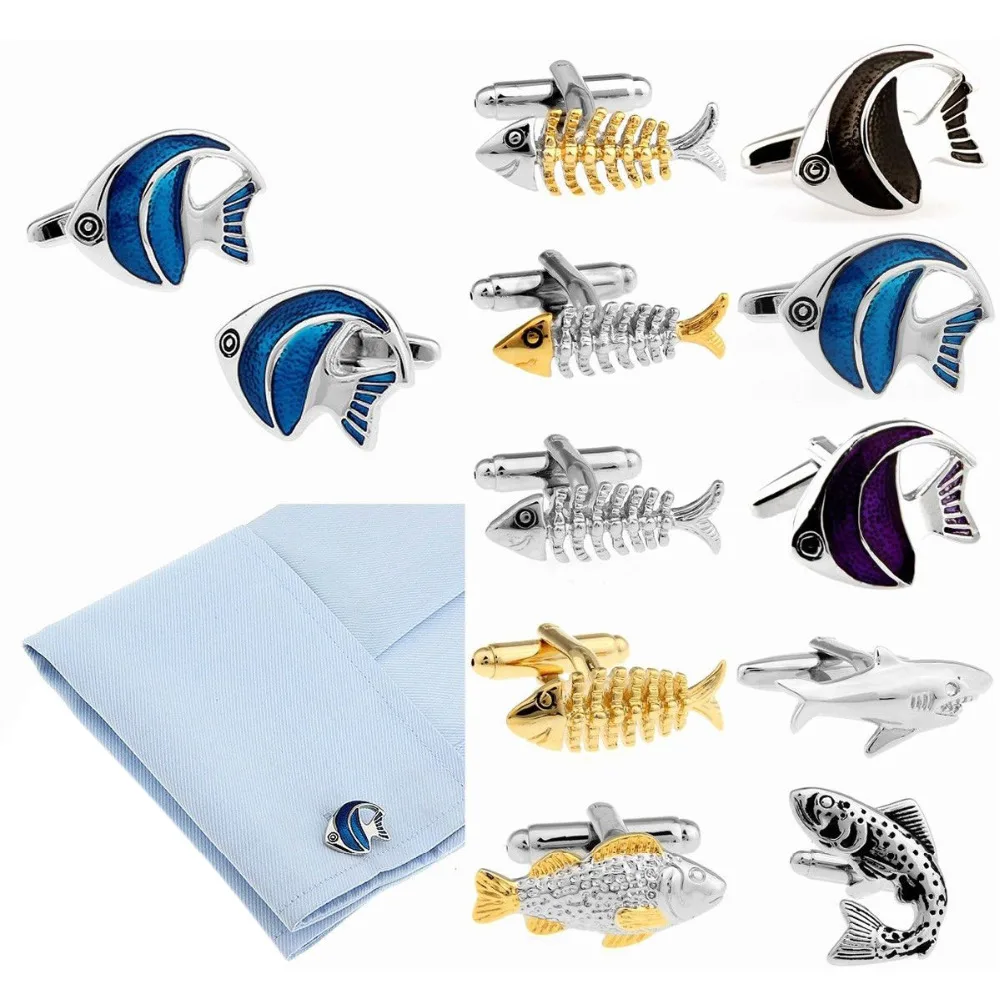 Мужские свадебные запонки новинка редкие причудливые рыбы и чистая