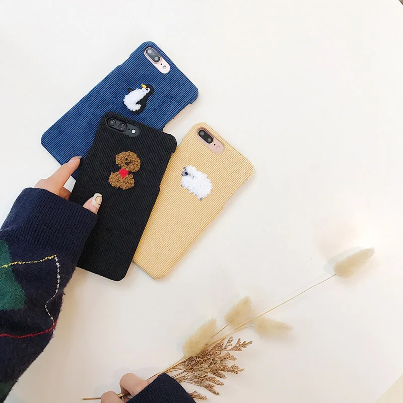 JAMULAR Пингвин Пудель овечка вышивка вельветовый чехол для телефона для iPhone 7 XS MAX XR 6 6s 8 Plus Жесткий Чехол для iPhone X Capa