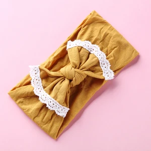 Кружевная отделка узел бант из нейлона детские повязки, широкий тюрбан головной убор девушки младенца, принадлежности для волос