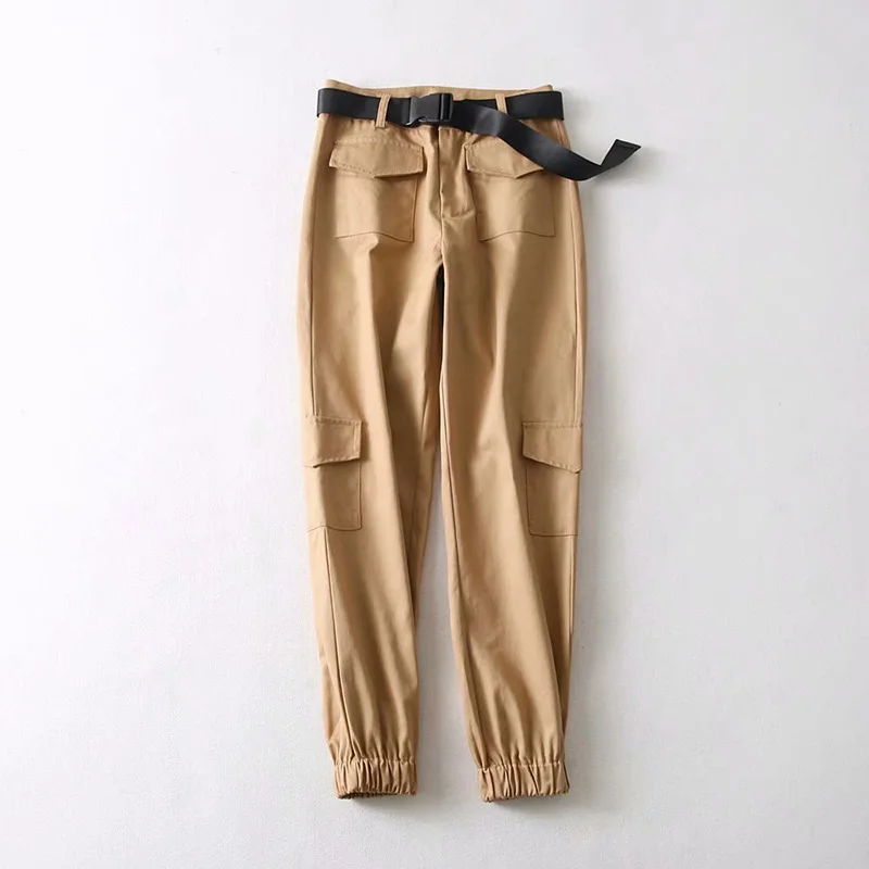 2019 женские осенние зимние брюки с высокой талией модные черные карманами по