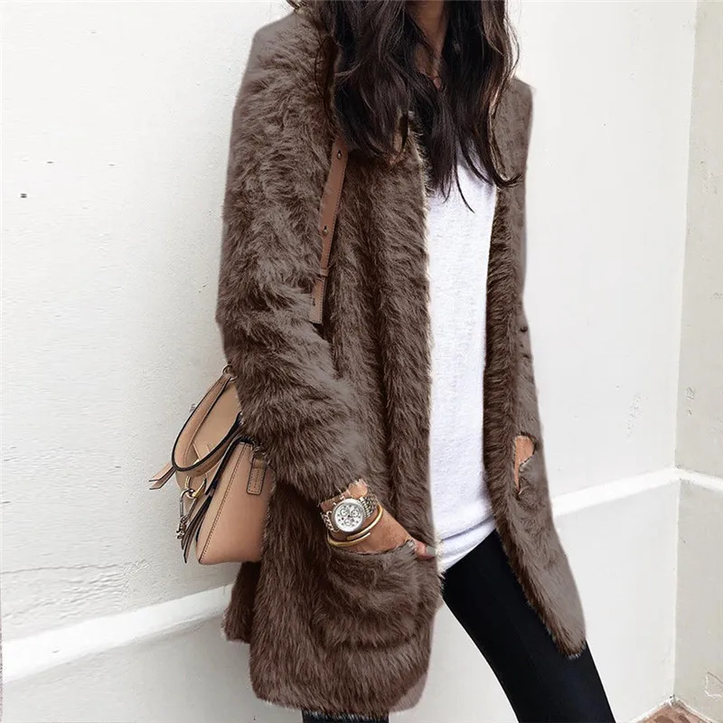 Модная женская зимняя пушистая куртка из искусственного меха для девочек