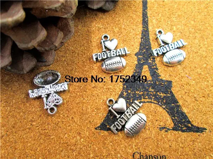 20 шт -- я люблю футбольные амулеты Античные тибетские серебряные тона Любовь