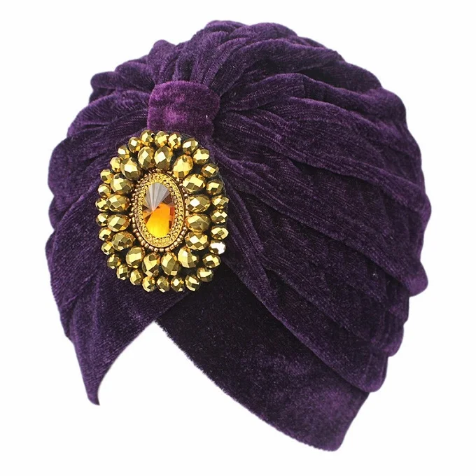 purple Золото, горный хрусталь Твист Плиссированные волос Обёрточная бумага Эластичный Тюрбан головы Обёрточная бумага Винтаж 1920 s 30 s Gatsby вечерние бархатные шапки аксессуары для волос - Цвет: purple