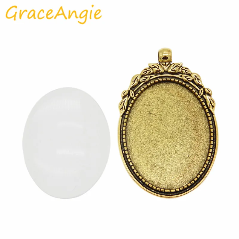 GraceAngie 1 компл./упак. Винтаж Романтический геометрические овальные золото под старину Установка лотка пустой диск кулон с прозрачными Стекло