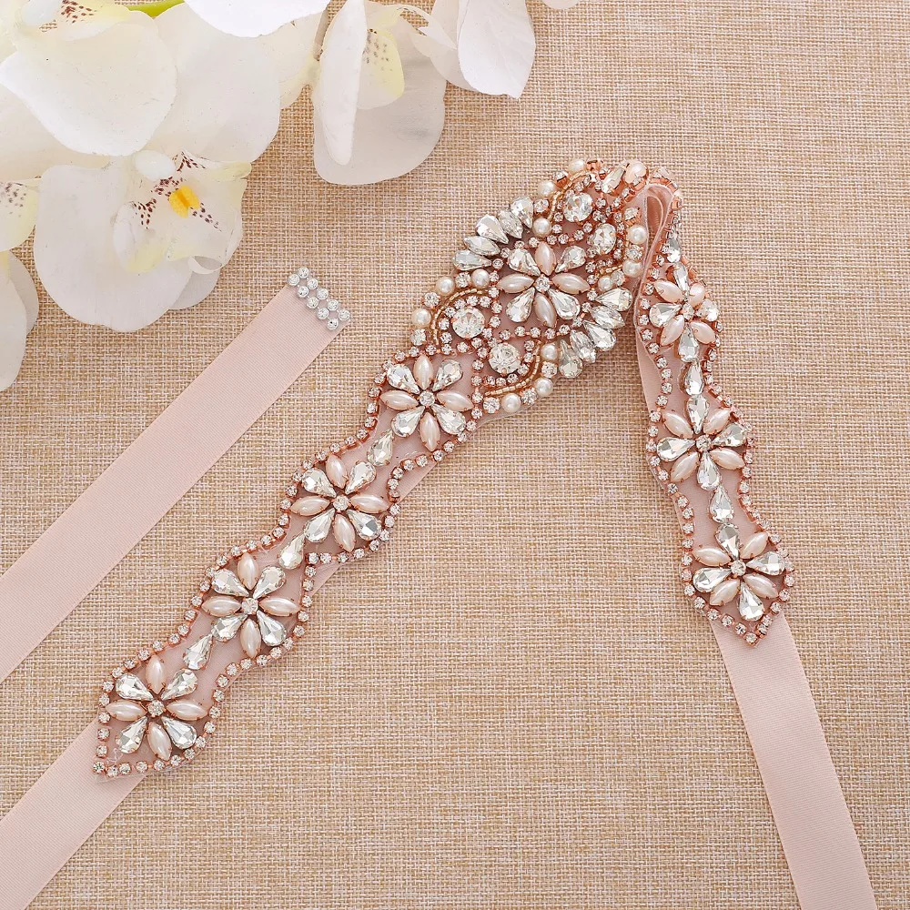 Ручной вышитый бисером свадебный пояс, лента Стразы Свадебная лента розовое золото Кристалл Свадебный Пояс для свадебных платьев ZZY189RG