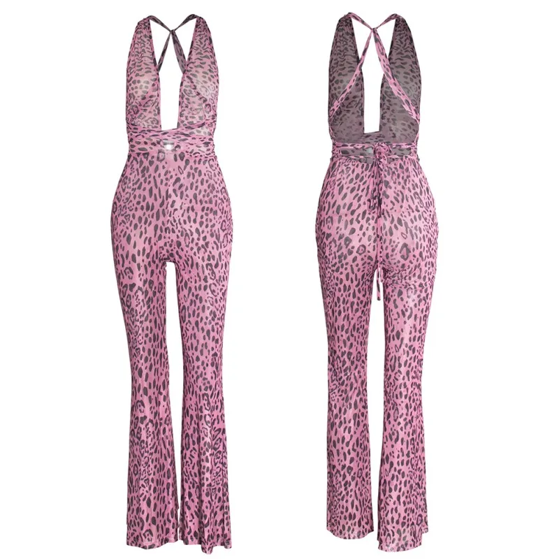 Женский сетчатый комбинезон на бретельках с леопардовым принтом | Женская одежда