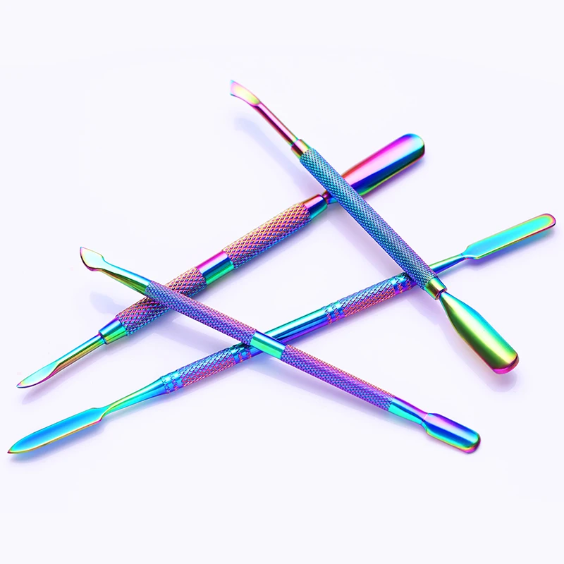 LILYCUTE Радужный толкатель для кутикулы ногтей, двухсторонний Хамелеон из нержавеющей стали, смешанный размер, средство для удаления омертвевшей кожи, УФ-гель, инструменты для ногтей