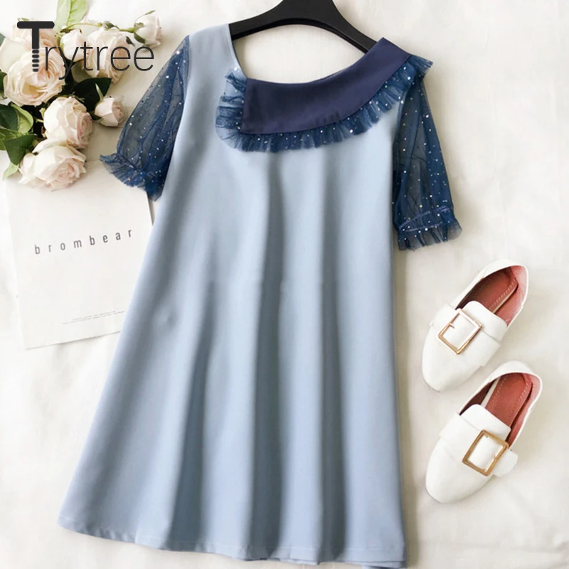 Trytree/летнее женское платье повседневное асимметричное с оборками и воротником