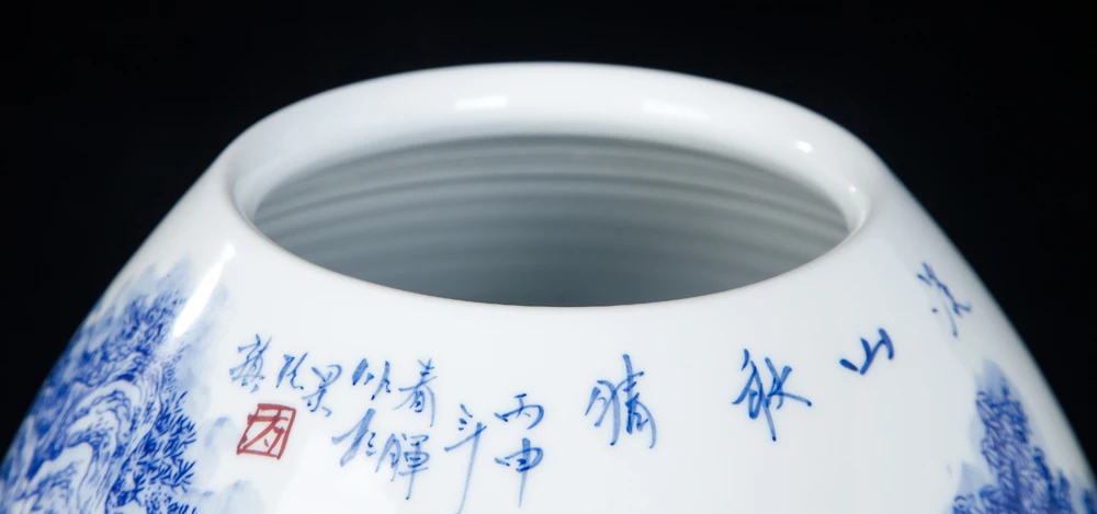 Керамика Jingdezhen Fang Chunhui знаменитая подглазурная роспись сине белая ваза картина