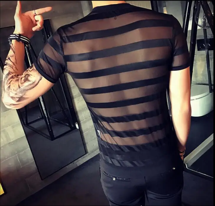 Новинка 2017 мужская повседневная ультратонкая футболка газовая прозрачная