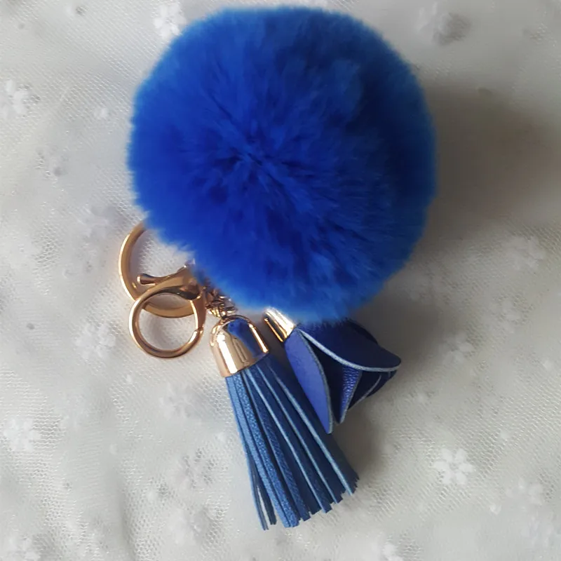Сделай сам с помпонами кроличий мех мяч пушистый брелок для ключей кулон кожа