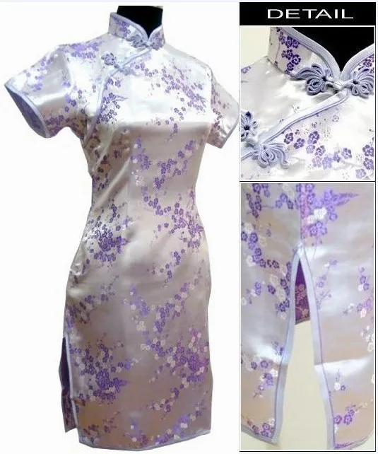 Черное традиционное китайское платье Mujer Vestido Женские атласные Qipao Мини Cheongsam цветочный размер S M L XL XXL XXXL 4XL 5XL 6XL J4039 - Цвет: Light Purple