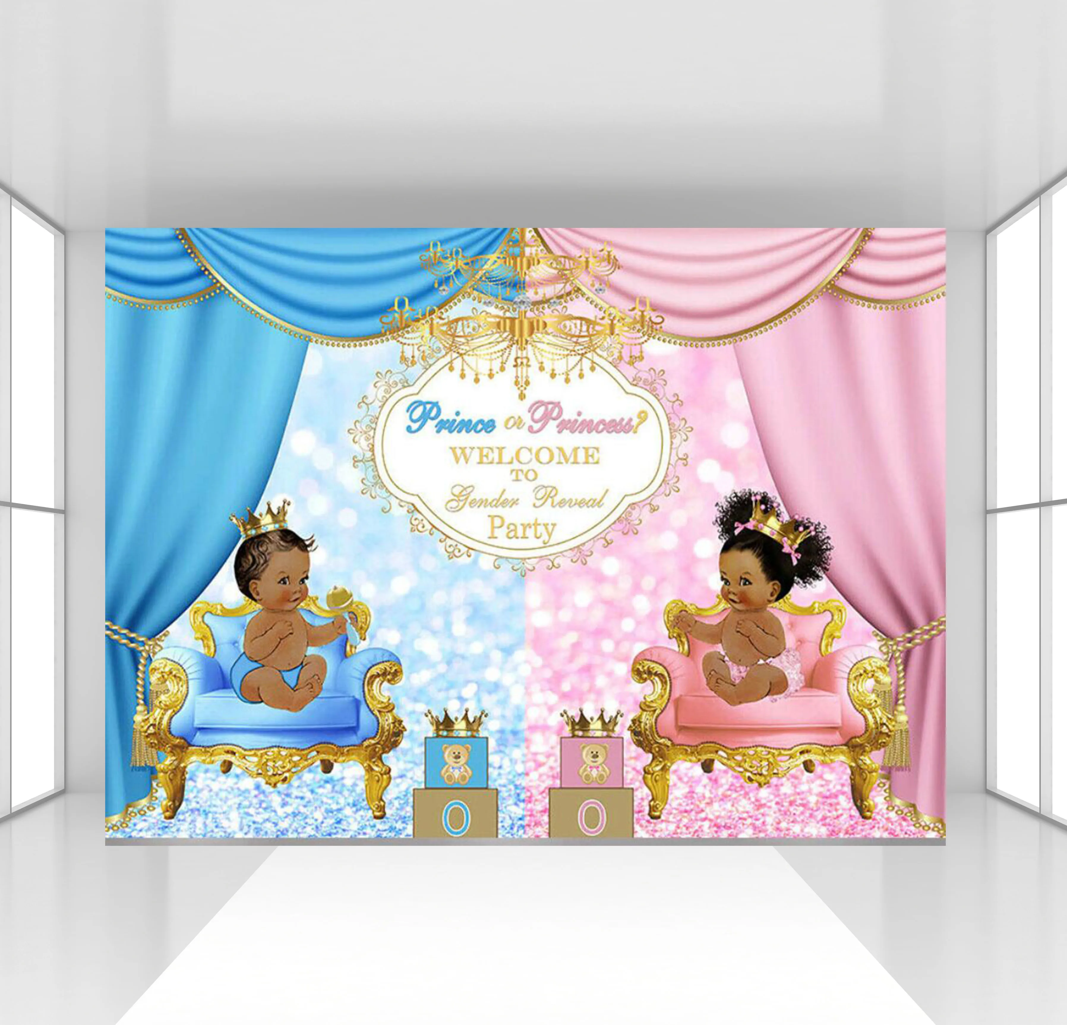 HUAYI пол раскрыть вечерние задники индивидуальные Близнецы baby shower фон Королевский