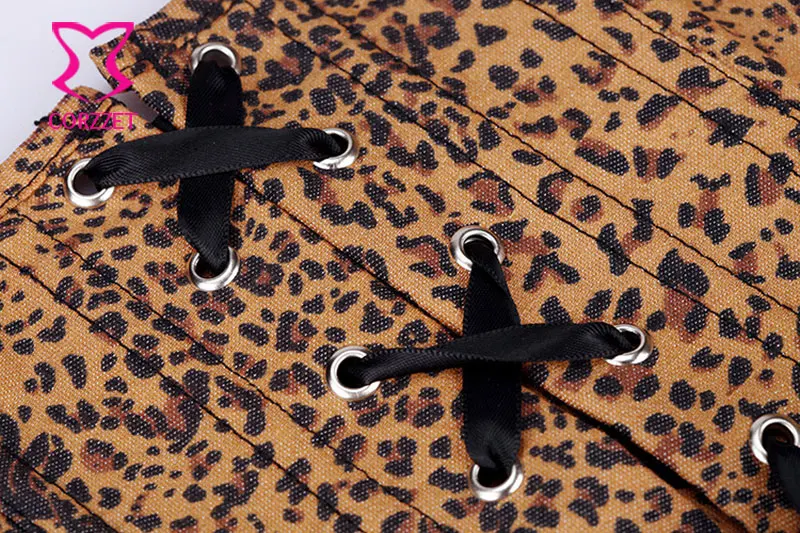 Brown Overbust Denim Corset Leopard Print Cowgirl Gothic Bustier Top Burlesque Corselet | Женская одежда