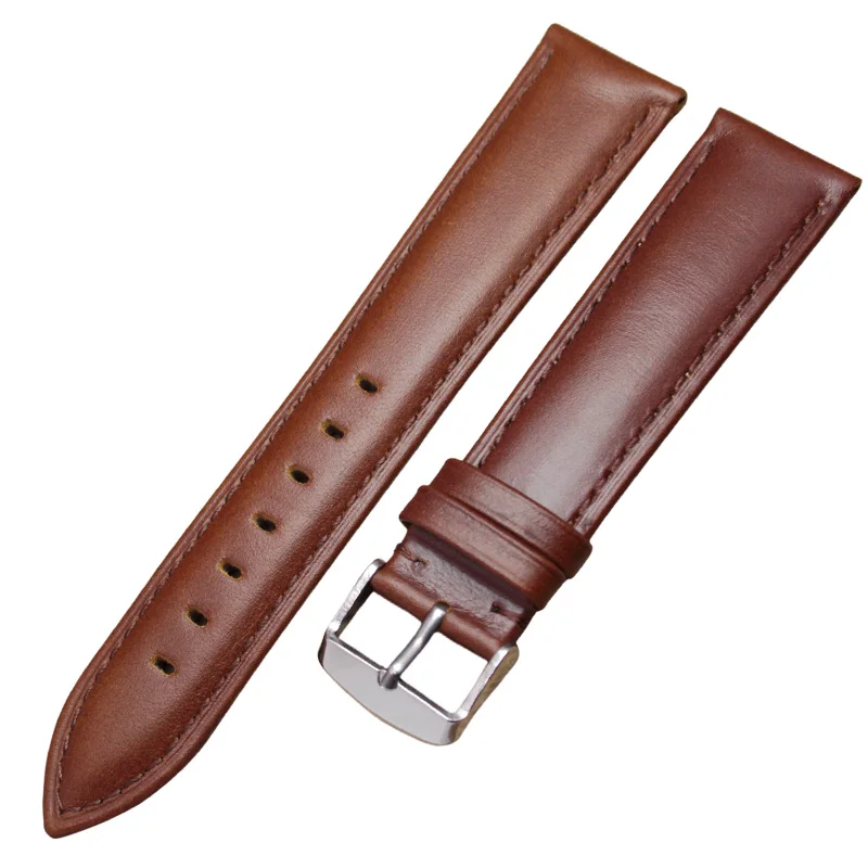 Brown silver buckle 18 мм, 19 мм, 20 мм, 21 мм, 22 мм, 24 мм, Ремешки для наручных часов, мужские Ремешки для наручных часов, высокое качество, натуральная кожа, женские ремешки, браслеты, аксессуары - Цвет ремешка: Brown silver buckle
