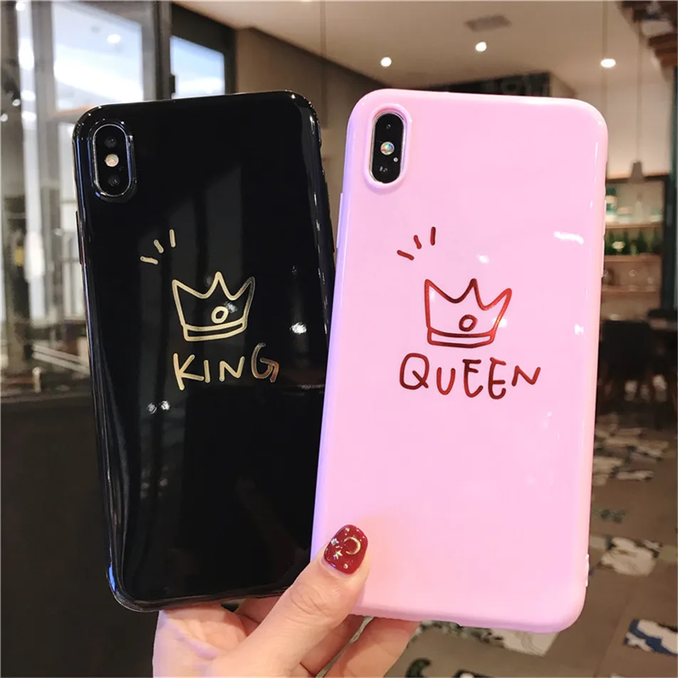 USLION чехол для телефона с мультяшной короной для iPhone 6, 6 s, 7, 8 Plus, мягкие чехлы из ТПУ для iPhone 11 Pro Max, XR, XS, Max, чехол с буквой King, Queen